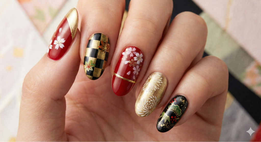 Nano Banana ネイルプロンプト⑨和柄ミックス