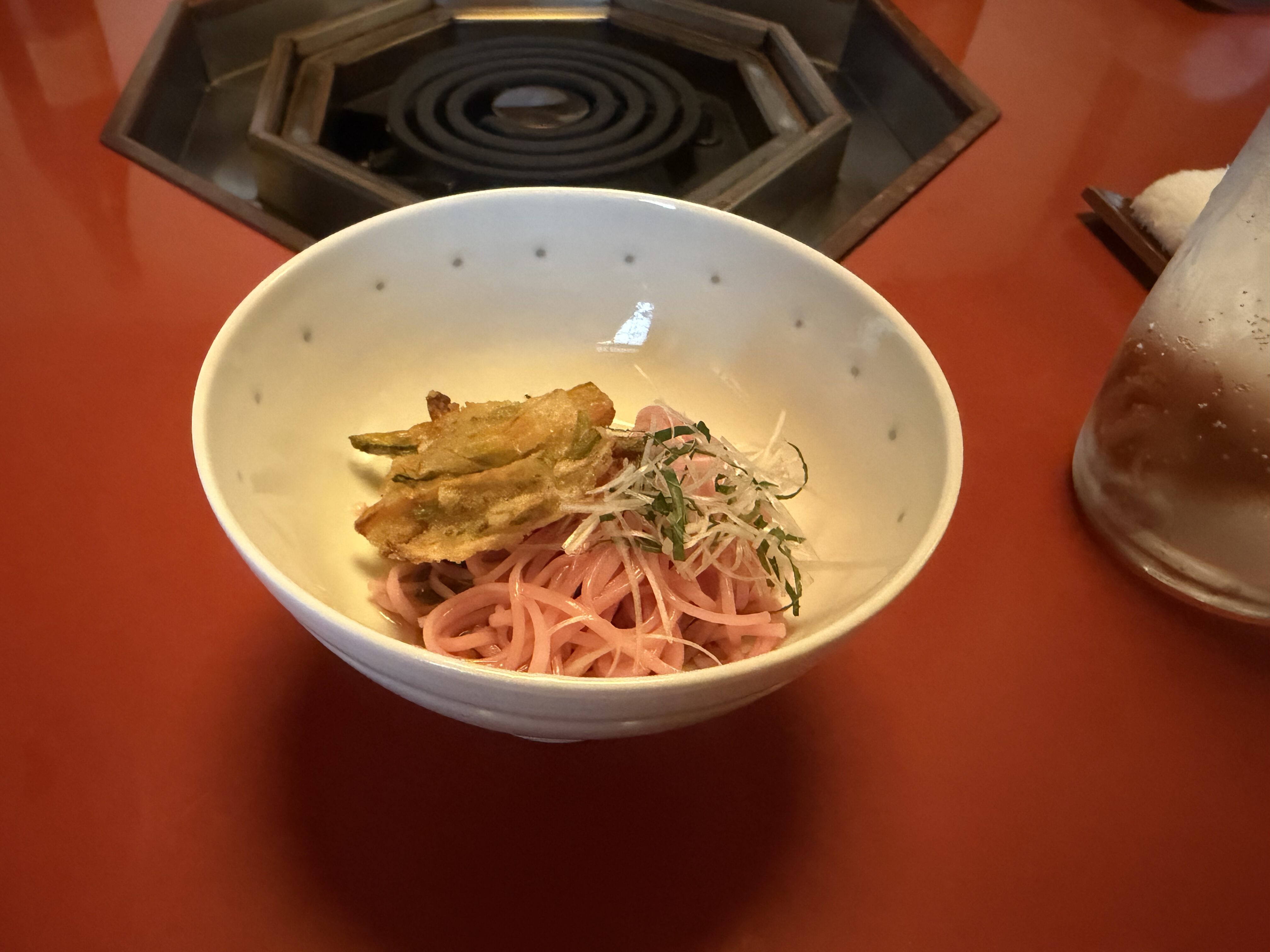 三嶋亭 前菜 茄子田楽 梅そうめん